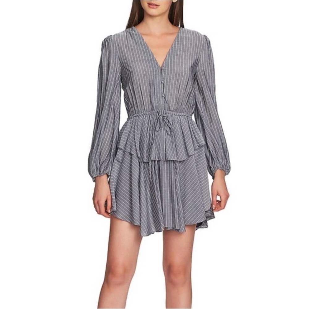 1. State Long Sleeve Striped Women’s Cinch Waist Ruffled Dress Size S